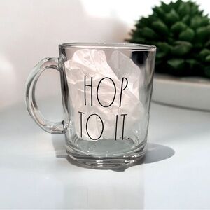 NEW RAE DUNN Clear HOP TO IT Mug Easter Anytime Large Coffee Decor Tea Glass
